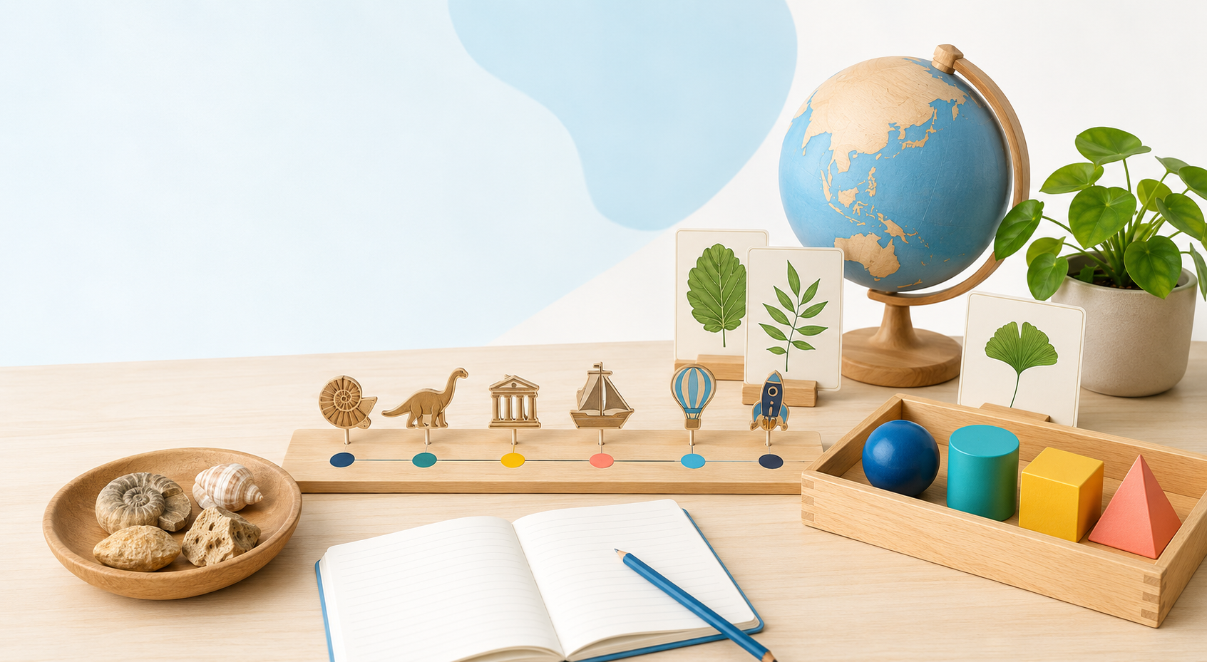 Globe, frise, cartes botaniques et matériel Montessori